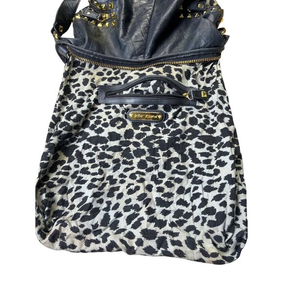 Betsey Johnson Studded Leather Hobo Bag Tassel Accent & Leopard Print Lining - Picture 6 of 9